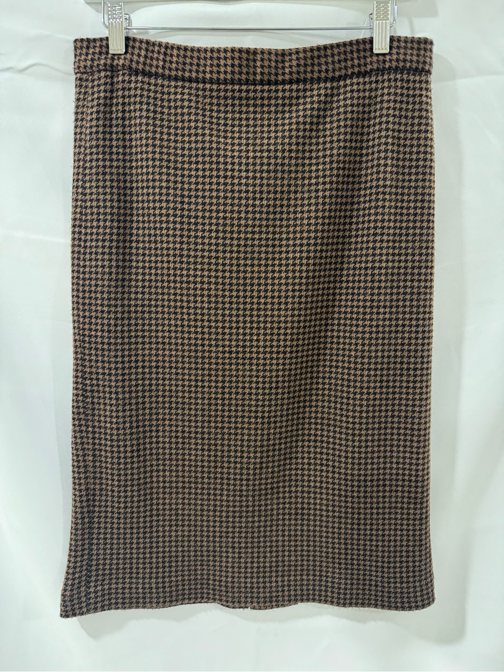 Oscar de la Renta Brown and Black Houndstooth Pencil Skirt